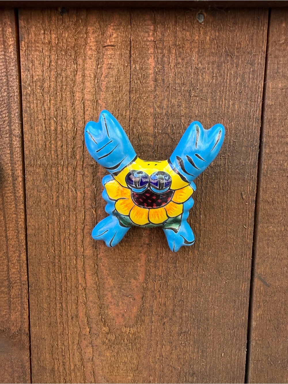 Blue and Yellow Talavera Sunflower Crab Wall Decor - Hand-Painted